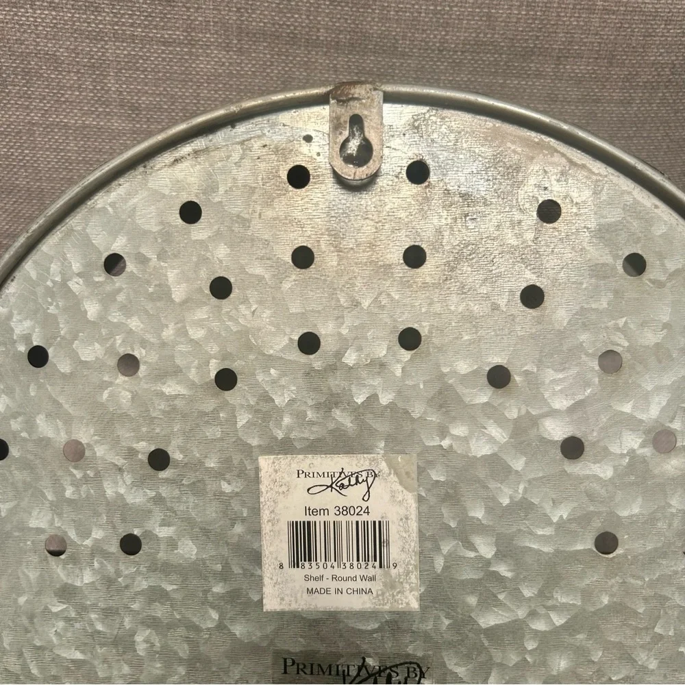 KATHY Farmhouse Rustic Round Gray Metal Wall Wooden Shelf Country Core #0725259